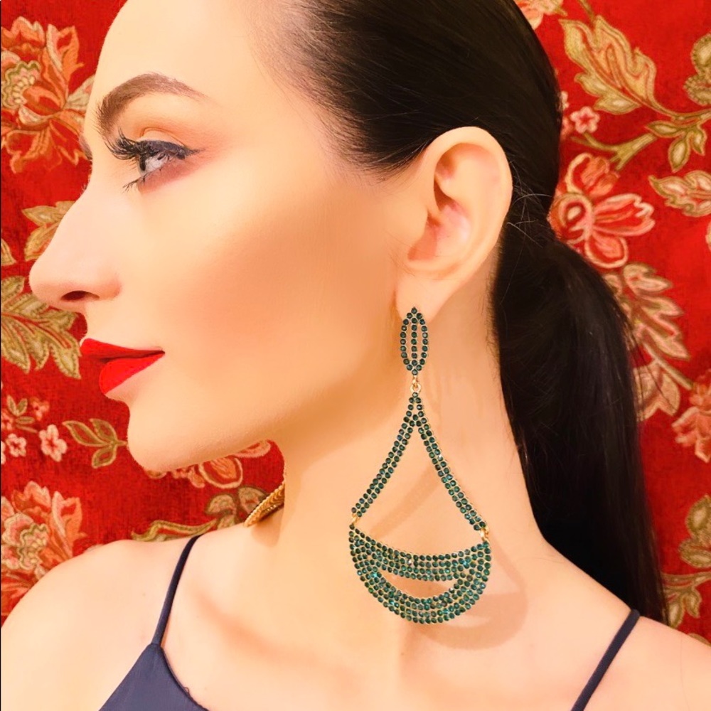 Large chandelier emerald drop earrings